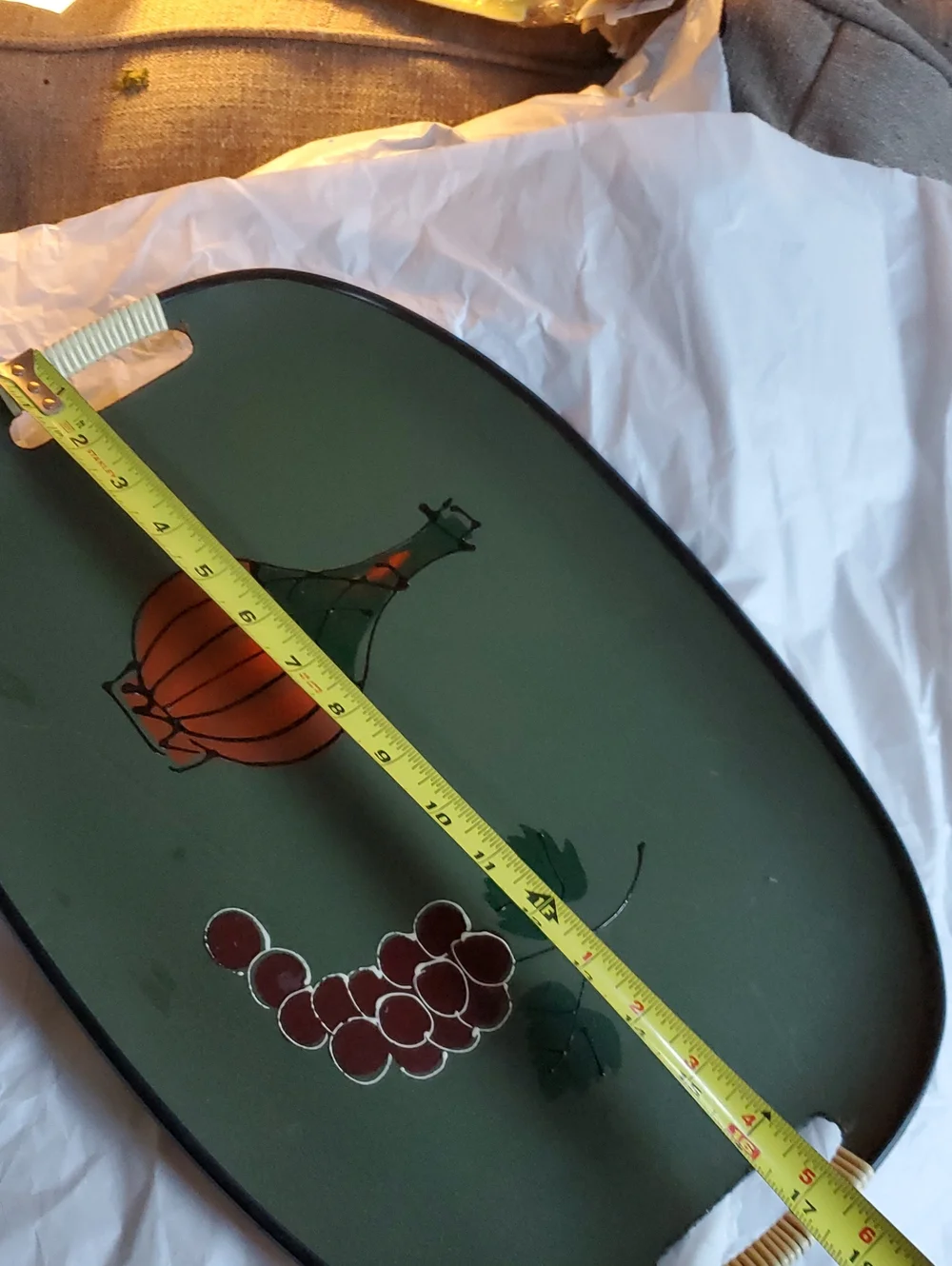 MCM 60s - 70s Vintage Japan Bar Serving Tray Handles Wine Bottle Grapes -Art 18